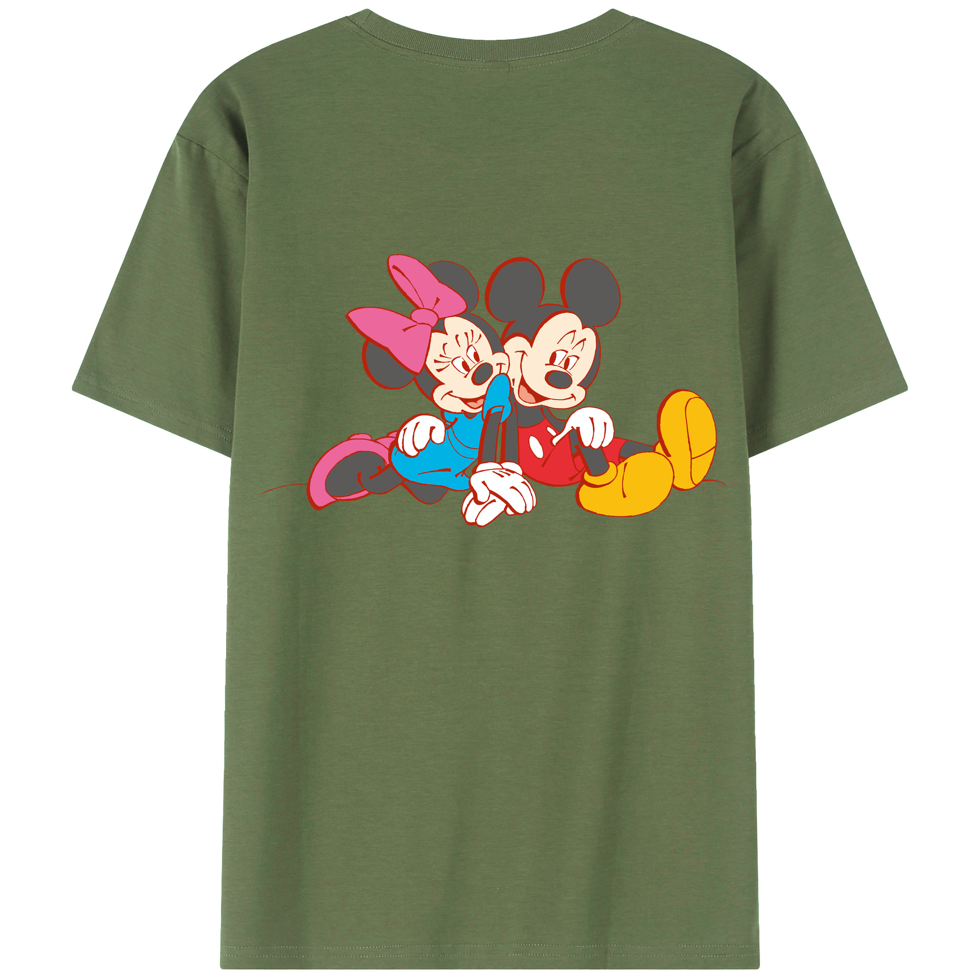 ミッキーマウス Mickey Mouse 綿100％ メンズ半袖Tシャツ（バックプリント） 通気性